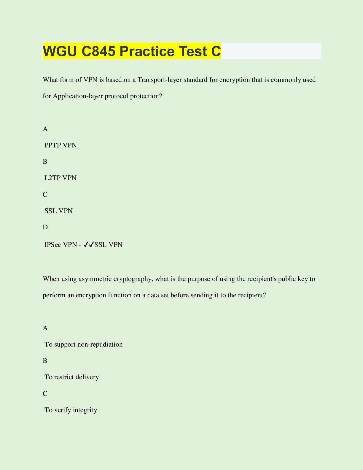 Preview of WGU C845 Practice Test C  | 125 Questions with 100% Correct Answers | Verified | Latest Up